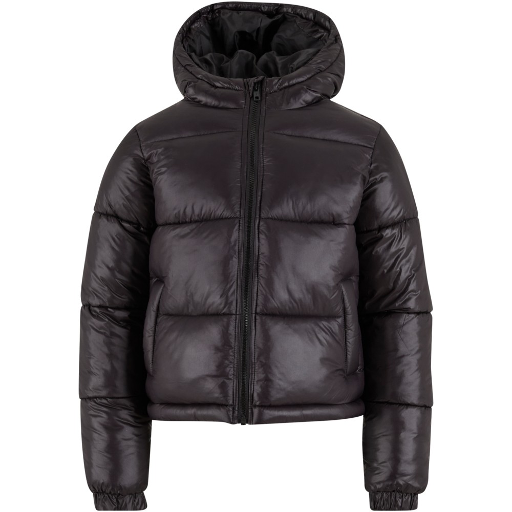 Urban Classics - Shiny Puffer with hood Kids Jacket - Black